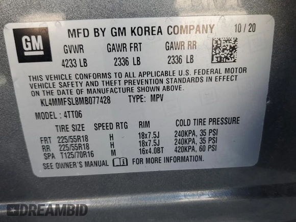 2021 Buick Encore GX Essence z VIN KL4MMFSL8MB077428, wystawiony jako Copart lot #71731754 z przebiegiem 51 432 mil mil oraz Szkoda całkowita • Salvage title. Historia ofert i sprzedaży dostępna na DreamBid. Obrazek 14.