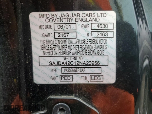 2002 Jaguar XK with VIN SAJDA42C12NA23956, listed as a Copart auction lot 45432365 with 84,827 mi miles and Clean Title. Bid and sale history available at DreamBid. Image 12.