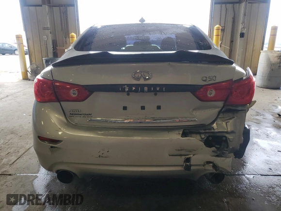 2015 Infiniti Q50 Sport with VIN JN1BV7AR5FM398763, listed as a Copart auction lot 60821115 with Not provided miles and Salvage title. Bid and sale history available at DreamBid. Image 6.