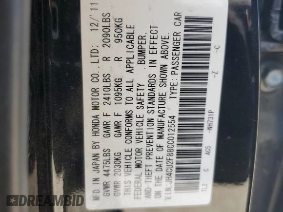 2012 Acura TSX Special Edition с VIN JH4CU2F88CC012554, выставлен на аукционе Copart как лот 58577415 с пробегом 112 458 миль миль и Списание • Salvage title. История ставок и продаж доступна на DreamBid. Изображение 12.