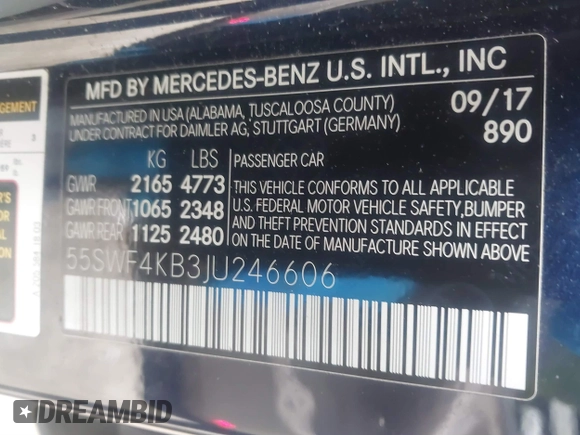 2018 Mercedes-Benz C 300 with VIN 55SWF4KB3JU246606, listed as a IAAI auction lot 41844444 with 39,687 mi miles and . Bid and sale history available at carsss.com. Image 9.