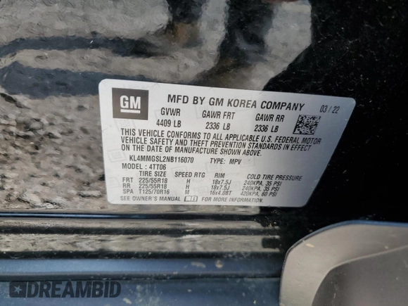 2022 Buick Encore GX Essence z VIN KL4MMGSL2NB116070, wystawiony jako Copart lot #60507625 z przebiegiem 40 067 mil mil oraz Szkoda całkowita • Salvage title. Historia ofert i sprzedaży dostępna na DreamBid. Obrazek 13.