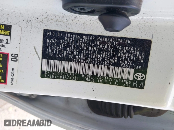 2015 Toyota Corolla L z VIN 5YFBURHE3FP271683, wystawiony jako IAAI lot #37424533 z przebiegiem 153 438 mil mil oraz . Historia ofert i sprzedaży dostępna na DreamBid. Obrazek 9.