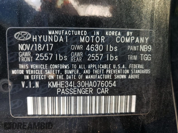 2017 Hyundai Sonata Limited with VIN KMHE34L30HA076054, listed as a Copart auction lot 77972943 with 60,977 mi miles and . Bid and sale history available at DreamBid. Image 14.