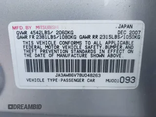 2008 Mitsubishi Lancer Evolution GSR with VIN JA3AW86V78U048263, listed as a IAAI auction lot 41670970 with 146,293 mi miles. Bid and sale history available at carsss.com. Image 9.