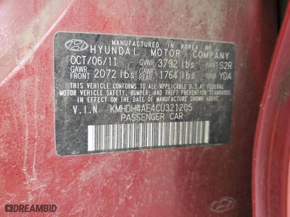 2012 Hyundai Elantra GLS PZEV with VIN KMHDH4AE4CU321205, listed as a Copart auction lot 50768905 with 0 mi miles and Clean Title. Bid and sale history available at carsss.com. Image 12.