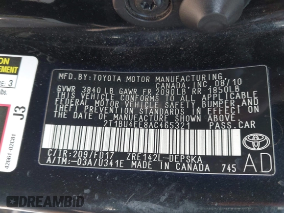 2010 Toyota Corolla с VIN 2T1BU4EE8AC465321, выставлен на аукционе IAAI как лот 42474970 с пробегом 212 236 миль миль и . История ставок и продаж доступна на DreamBid. Изображение 9.