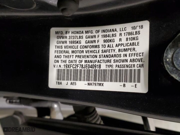 2018 Honda Civic Sedan EX with VIN 19XFC2F78JE040918, listed as a Copart auction lot 52037475 with 84,942 mi miles and Salvage Title. Bid and sale history available at carsss.com. Image 12.