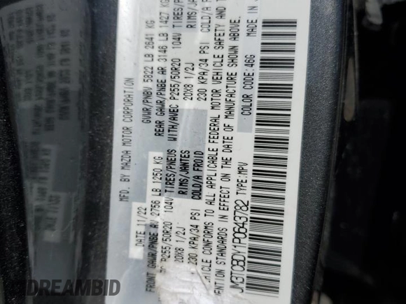 2023 Mazda CX-9 Grand Touring z VIN JM3TCBDY1P0643782, wystawiony jako Copart lot #59702665 z przebiegiem 83 245 mil mil oraz Nie do naprawy • Non repairable. Historia ofert i sprzedaży dostępna na DreamBid. Obrazek 14.