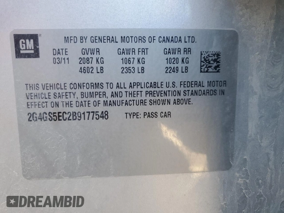 2011 Buick Regal CXL RL4 with VIN 2G4GS5EC2B9177548, listed as a Copart auction lot 47985125 with 170,443 mi miles and Salvage title. Bid and sale history available at DreamBid. Image 12.