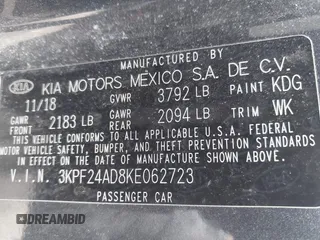 2019 Kia Forte LXS with VIN 3KPF24AD8KE062723, listed as a IAAI auction lot 42511450 with 47,925 mi miles and . Bid and sale history available at DreamBid. Image 9.