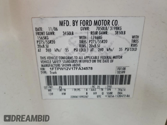 2007 Ford F-150 XLT z VIN 1FTPW12V17FA34578, wystawiony jako Copart lot #52504705 z przebiegiem 229 617 mil mil oraz Szkoda całkowita • Salvage title. Historia ofert i sprzedaży dostępna na DreamBid. Obrazek 14.