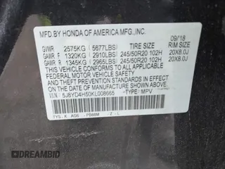 2019 Acura MDX w/Technology Pkg with VIN 5J8YD4H50KL008665, listed as a IAAI auction lot 42043373 with 77,665 mi miles. Bid and sale history available at carsss.com. Image 9.
