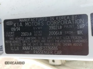 2015 Kia Forte EX with VIN KNAFZ4A88F5336886, listed as a Copart auction lot 54187295 with 106,653 mi miles and Salvage Title. Bid and sale history available at carsss.com. Image 12.