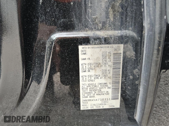 2020 Nissan Frontier S z VIN 1N6ED0EA5LN710351, wystawiony jako Copart lot #52932615 z przebiegiem 106 327 mil mil oraz Czysty tytuł • Clean title. Historia ofert i sprzedaży dostępna na DreamBid. Obrazek 12.