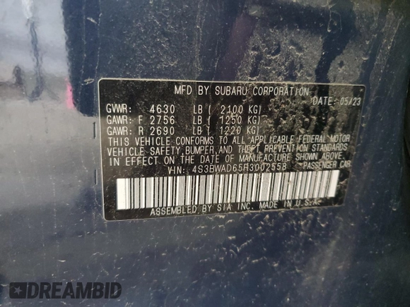 2024 Subaru Legacy Premium z VIN 4S3BWAD65R3002558, wystawiony jako Copart lot #57884505 z przebiegiem 21 259 mil mil oraz Szkoda całkowita • Salvage title. Historia ofert i sprzedaży dostępna na DreamBid. Obrazek 12.