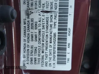 2014 Honda Civic Sedan EX with VIN 2HGFB2F81EH522685, listed as a Copart auction lot 84712914 with 91,501 mi miles and Salvage Title. Bid and sale history available at carsss.com. Image 13.