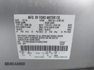 2017 Ford Explorer z VIN 1FM5K8B8XHGB23398, wystawiony jako IAAI lot #42208171 z przebiegiem 106 244 mil mil oraz . Historia ofert i sprzedaży dostępna na DreamBid. Obrazek 9.