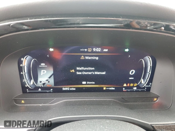 2025 Infiniti QX60 Sensory with VIN 5N1AL1GS7SC336153, listed as a Copart auction lot 57083985 with 5,692 mi miles and Salvage title. Bid and sale history available at DreamBid. Image 9.