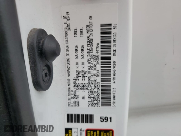 2019 Toyota Tacoma SR z VIN 3TMCZ5AN5KM242521, wystawiony jako Copart lot #55167485 z przebiegiem Nie podano mil oraz Szkoda całkowita • Salvage title. Historia ofert i sprzedaży dostępna na DreamBid. Obrazek 12.
