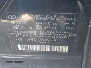 2013 Hyundai Sonata Limited with VIN 5NPEC4ABXDH692118, listed as a IAAI auction lot 42207465 with 208,004 mi miles and . Bid and sale history available at DreamBid. Image 9.