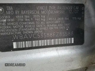 2008 BMW 3 Series 328i with VIN WBAVC53588FZ85588, listed as a Copart auction lot 53753025 with 134,650 mi miles and Salvage Title. Bid and sale history available at carsss.com. Image 12.