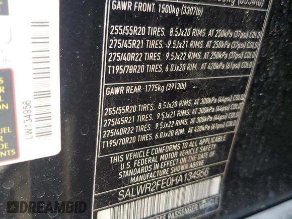 2017 Land Rover Range Rover Sport with VIN SALWR2FE0HA134956, listed as a Copart auction lot 52694145 with 156,221 mi miles and Salvage Title. Bid and sale history available at DreamBid. Image 13.