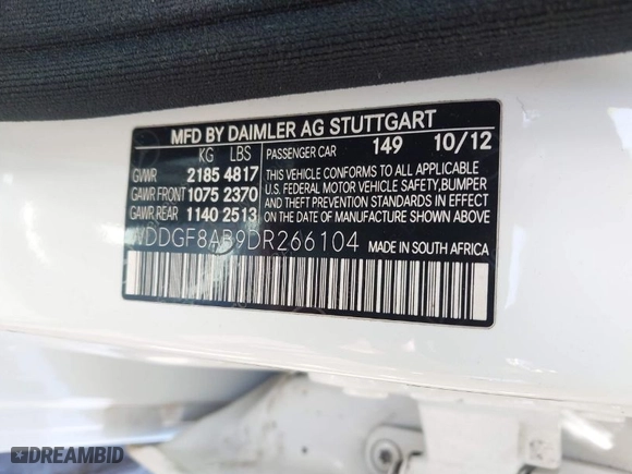 2013 Mercedes-Benz C-Class C 300 Sport with VIN WDDGF8AB9DR266104, listed as a IAAI auction lot 41962583 with 144,944 mi miles. Bid and sale history available at carsss.com. Image 9.
