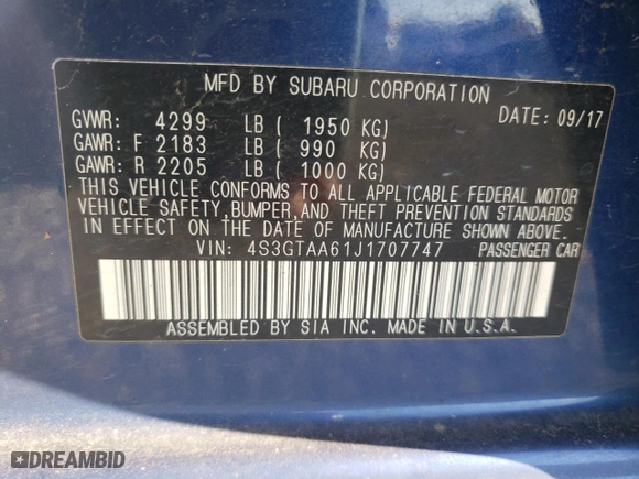 2018 Subaru Impreza with VIN 4S3GTAA61J1707747, listed as a Copart auction lot 48536875 with 116,650 mi miles and Salvage Title. Bid and sale history available at carsss.com. Image 12.