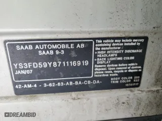 2007 Saab 9-3 with VIN YS3FD59Y871116919, listed as a Copart auction lot 46691625 with 0 mi miles and Salvage Title. Bid and sale history available at carsss.com. Image 14.