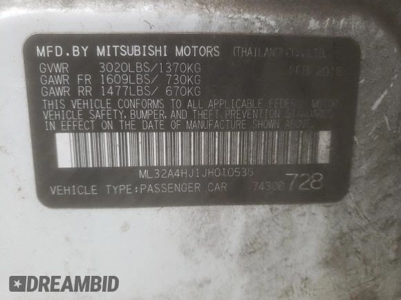 2018 Mitsubishi Mirage SE с VIN ML32A4HJ1JH010536, выставлен на аукционе Copart как лот 49791695 с пробегом 93 899 миль миль и Списание • Salvage title. История ставок и продаж доступна на DreamBid. Изображение 12.