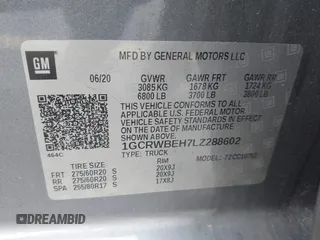 2020 Chevrolet Silverado 1500 Custom with VIN 1GCRWBEH7LZ288602, listed as a IAAI auction lot 41731947 with 101,401 mi miles. Bid and sale history available at carsss.com. Image 9.