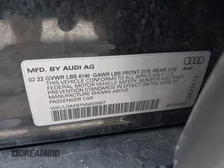 2022 Audi A8 with VIN WAULDAF87NN001657, listed as a IAAI auction lot 41515638 with 22,377 mi miles. Bid and sale history available at carsss.com. Image 9.