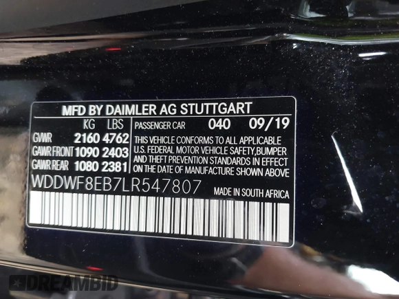2020 Mercedes-Benz C 300 with VIN WDDWF8EB7LR547807, listed as a IAAI auction lot 42603171 with 16,441 mi miles and . Bid and sale history available at DreamBid. Image 9.