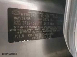 2005 Hyundai XG350 with VIN KMHFU45E05A420459, listed as a Copart auction lot 85976864 with 93,068 mi miles and Salvage Title. Bid and sale history available at carsss.com. Image 12.