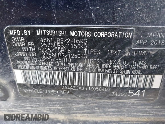 2018 Mitsubishi Outlander ES z VIN JA4AZ3A35JZ058407, wystawiony jako IAAI lot #41428922 z przebiegiem 141 701 mil mil oraz . Historia ofert i sprzedaży dostępna na DreamBid. Obrazek 9.