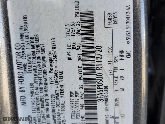 2020 Ford Fusion Plug-In Hybrid Titanium with VIN 3FA6P0SU0LR112720, listed as a Copart auction lot 87236964 with 47,657 mi miles and Salvage Title. Bid and sale history available at carsss.com. Image 13.