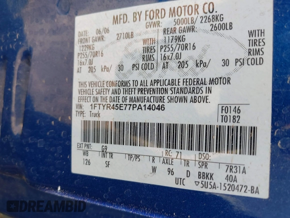 2007 Ford Ranger XLT with VIN 1FTYR45E77PA14046, listed as a IAAI auction lot 39373479 with 146,783 mi miles. Bid and sale history available at carsss.com. Image 9.