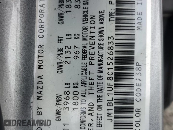 2012 Mazda 3 i Sport with VIN JM1BL1UF8C1526833, listed as a Copart auction lot 49984215 with 105,795 mi miles and Salvage Title. Bid and sale history available at DreamBid. Image 12.