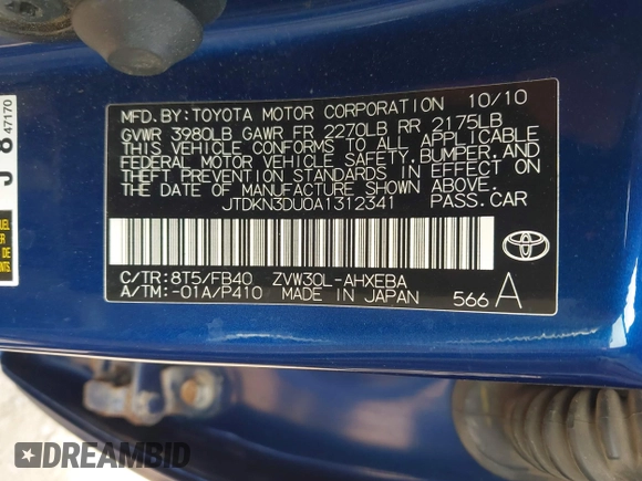 2010 Toyota Prius II z VIN JTDKN3DU0A1312341, wystawiony jako IAAI lot #42411485 z przebiegiem 233 268 mil mil oraz . Historia ofert i sprzedaży dostępna na DreamBid. Obrazek 9.