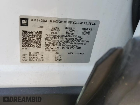 2019 GMC Terrain SLE with VIN 3GKALMEV1KL250509, listed as a Copart auction lot 50786925 with 63,351 mi miles and Salvage Title. Bid and sale history available at carsss.com. Image 14.