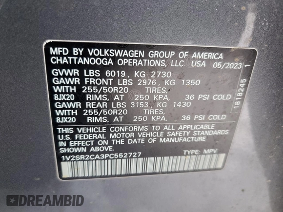 2023 Volkswagen Atlas SEL R-Line Black with VIN 1V2SR2CA3PC552727, listed as a Copart auction lot 42761695 with 31,063 mi miles and Salvage title. Bid and sale history available at DreamBid. Image 14.
