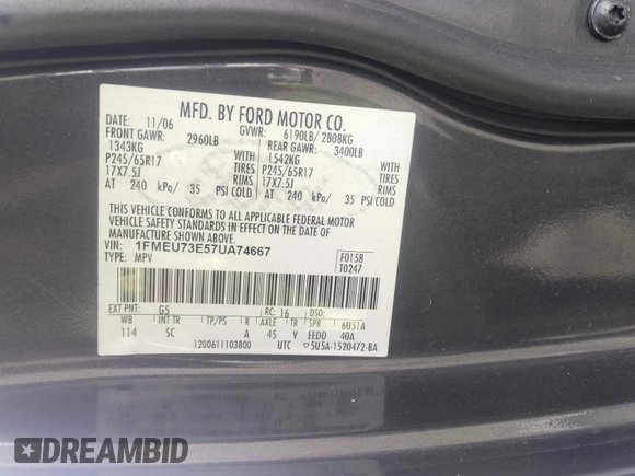 2007 Ford Explorer XLT with VIN 1FMEU73E57UA74667, listed as a IAAI auction lot 42566348 with Not provided miles and . Bid and sale history available at DreamBid. Image 9.
