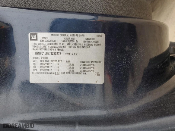 2007 Chevrolet Suburban LS with VIN 1GNFC16087J233778, listed as a Copart auction lot 44757015 with 285,393 mi miles and Salvage Title. Bid and sale history available at carsss.com. Image 14.