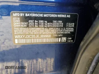 2018 BMW X2 sDrive28i with VIN WBXYJ3C35JEJ89968, listed as a Copart auction lot 52626525 with 68,945 mi miles and Salvage title. Bid and sale history available at DreamBid. Image 13.