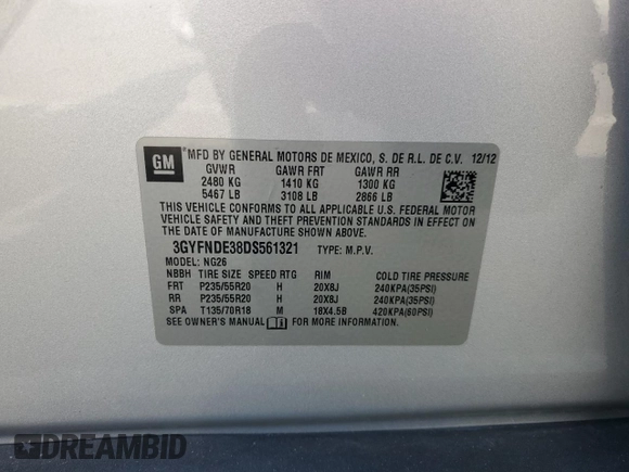 2013 Cadillac SRX Performance Collection z VIN 3GYFNDE38DS561321, wystawiony jako Copart lot #60237605 z przebiegiem 120 404 mil mil oraz Szkoda całkowita • Salvage title. Historia ofert i sprzedaży dostępna na DreamBid. Obrazek 14.