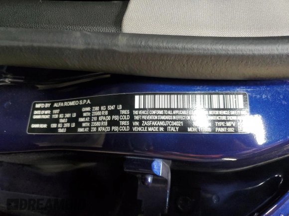 2018 Alfa Romeo Stelvio z VIN ZASFAKAN0J7C04021, wystawiony jako Copart lot #53308355 z przebiegiem 58 192 mil mil oraz Szkoda całkowita • Salvage title. Historia ofert i sprzedaży dostępna na DreamBid. Obrazek 14.