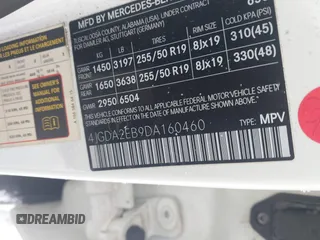 2013 Mercedes-Benz M 350 with VIN 4JGDA2EB9DA160460, listed as a IAAI auction lot 41415957 with 112,947 mi miles and . Bid and sale history available at DreamBid. Image 9.