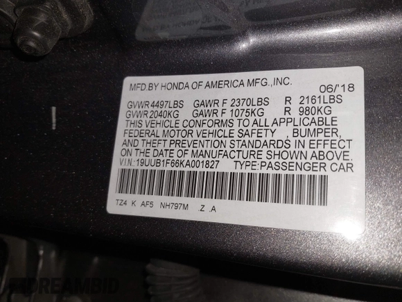 2019 Acura TLX w/A-Spec Pkg with VIN 19UUB1F66KA001827, listed as a IAAI auction lot 41260670 with 89,683 mi miles. Bid and sale history available at carsss.com. Image 9.