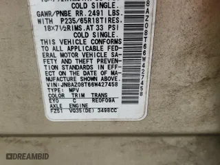2006 Nissan Murano S with VIN JN8AZ08T66W427458, listed as a Copart auction lot 85074184 with 190,015 mi miles and Salvage Title. Bid and sale history available at carsss.com. Image 14.